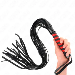 Fetisch-Toy KINK Peitsche als langer Flogger mit gestreiftem Griff Schwarz 70 cm
