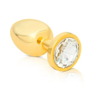 Analplug aus 316L Edelstahl ? 24 Karat vergoldet mit Schmuckstein Rot S