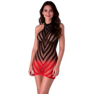 Netzkleid Passion Woman mit Zickzackmuster Schwarz-Rot Einheitsgröße