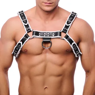 Harness Premium Leder Schwarz/Weiß S/M