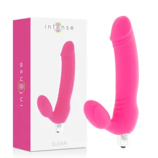 Rabbit-Vibrator Intense Sugar mit realistischem Schaft Fuchsia 17,5 x 3 cm