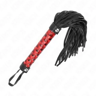 Fetisch-Toy KINK Peitsche als Flogger mit rotem Rautengriff Schwarz 40 cm