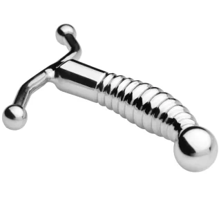 Prostata-Stimulator aus Stahl geriffelt mit T-Griff 12,7 cm