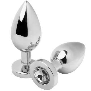 Analplug aus Stahl mit Kristall in Transparent 7,62 x 3,3 cm