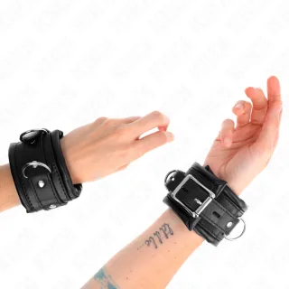Fetisch-Toy KINK Handfesseln schwer mit schwarzem Fellfutter Schwarz 30 cm