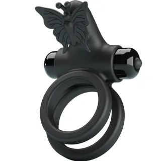 Penisring Doppelring mit Schmetterling und Bullet Schwarz