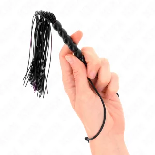 Fetisch-Toy KINK Peitsche als Mini-Flogger aus Silikon mit Perlengriff Schwarz 26 cm