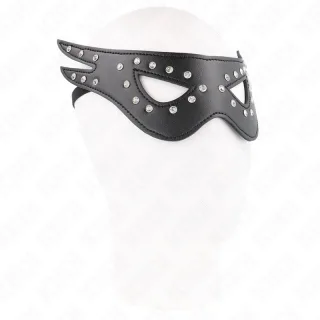Augenmaske Kunstleder mit Zackenflügeln und Nieten Schwarz 13 cm