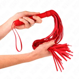 Fetisch-Toy KINK Peitsche als langer Flogger mit weichen Riemen Rot 70 cm