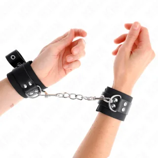 Fetisch-Toy KINK Handfesseln aus Nylon mit schwarzem Riemen Schwarz 29 cm