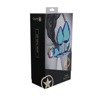 Analplug-Set Ouch Venice aus Metall irisierend blau 3,2 x Ø 2,8 cm
