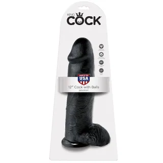 Realistischer Dildo mit Hoden Schwarz 30,5 cm