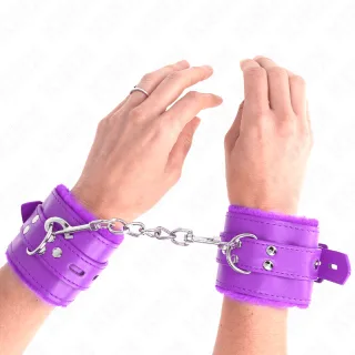 Fetisch-Toy KINK Handfesseln pelzgefüttert mit Kette Lila 29 cm