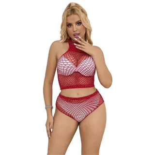 Dessous-Set Netz mit Strass Rot Einheitsgröße