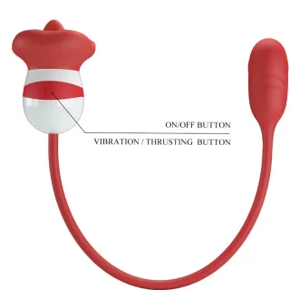 Vibrator Aliyah Lippen mit Zunge und Ei am Kabel Rot 6,8 x 6,8 cm