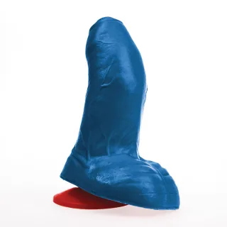 Realistischer Dildo Buri S gebogen mit Hoden Blau 14 x Ø 6 cm