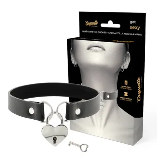 Halsband Chic Desire Herzschloss mit Schlüssel veganes Leder Schwarz