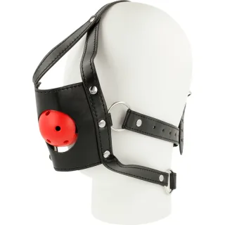 Knebel Ohmama Fetish mit Kopfharness und rotem Ball Schwarz