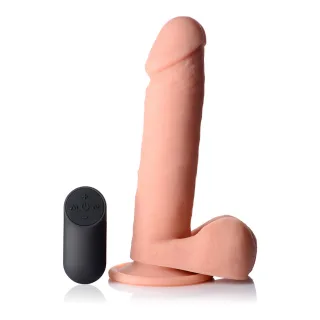 Dildo vibrierend Silikon mit Hoden und Fernbedienung Hautfarbe 17,8 cm