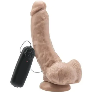 Vibrator Realistischer Get Real mit Hoden und Kabelfernbedienung Natur 20,5 cm
