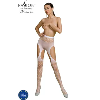 Strapsstrumpfhose Passion Woman Eco Collection mit Rautennetz und Bändern Weiß Einheitsgröße