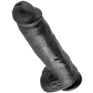 Realistischer Dildo mit Hoden Schwarz 28 cm