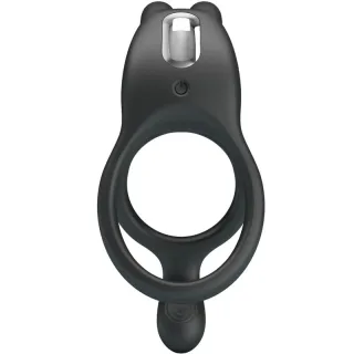 Penisring Doppelring mit Hasenohren und Dammarm Schwarz 12,1 cm