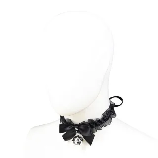Halsband Ohmama Fetish aus Spitze mit Schleife und Glöckchen Schwarz