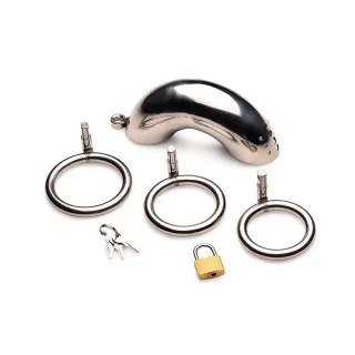 Peniskäfig abschließbar Edelstahl mit 3 Ringen Silber 12,4 cm