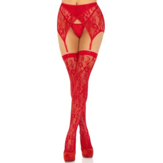 Strapsset Aus Blumenspitze mit Strapsgürtel Rot