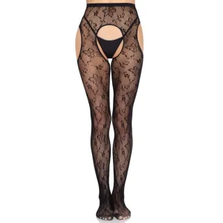 Strumpfhose aus Blumennetz mit Hüftausschnitten Schwarz
