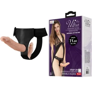 Strap-on Doppeldildo Ultra Plus mit Geschirr Natur 18 und 15 cm