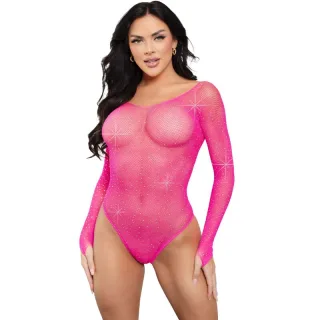 Body Langärmeliger Bodysuit mit Kristallmuster in Pink