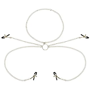 Nippelklemmen Ohmama Fetish mit Halsring und Ketten Silber