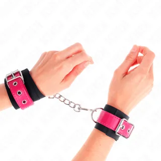 Fetisch-Toy KINK Handfesseln aus Nylon mit pinkem Riemen Pink 29 cm