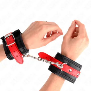 Fetisch-Toy KINK Handfesseln in Schwarz mit rotem Gürtel Schwarz 28 cm