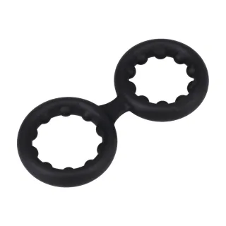 Penisring Silikon doppelt mit Metallperlen Schwarz