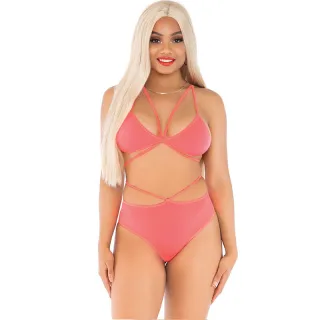 Dessous-Set Zweiteilig mit gekreuzten Trägern aus Bralette und Höschen Koralle