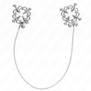 Nippelklemmen Blumenform aus Metall mit Kette Silber