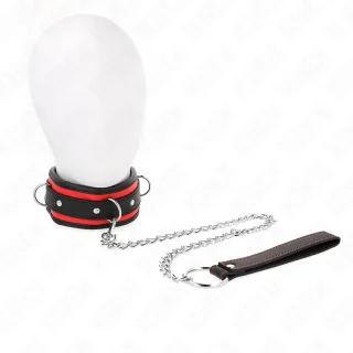 Fetisch-Toy KINK Halsband stark gepolstert mit rotem Streifen Schwarz 50 cm