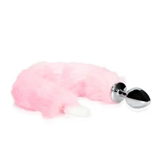 Analplug aus Metall mit leuchtendem Fuchsschwanz Rosa