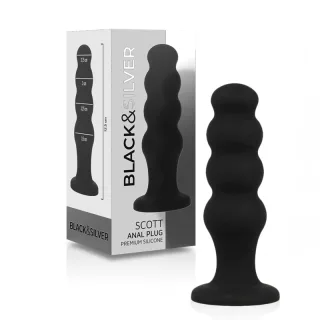 Analplug Black&Silver Scott aus Silikon Schwarz 12,5 x 3,5 cm