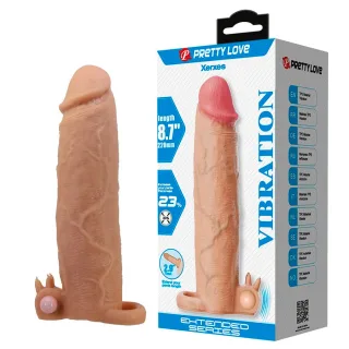 Penishülle Xerxes mit Klitorisarm und Vibrationskugel Natur 22 cm