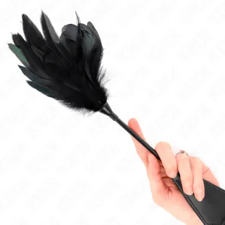 Fetisch-Toy KINK Federkitzler aus Hahnenfedern mit Klatsche Schwarz 48 cm