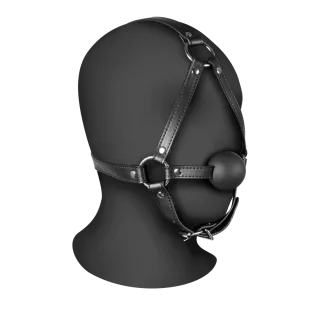 Kopfharness mit festem Ballknebel Schwarz 70 x Ø 4,2 cm