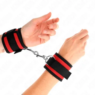 Fetisch-Toy KINK Handfesseln aus Nylon rot-schwarz gestreift Rot 35 x 6 cm