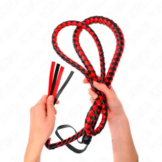 Fetisch-Toy KINK Peitsche als Schlangenpeitsche rot-schwarz geflochten Rot 210 cm