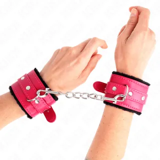Fetisch-Toy KINK Handfesseln Premium in Pink mit schwarzem Fell Pink 29 cm