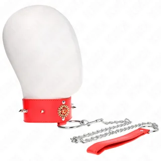 Fetisch-Toy KINK Halsband mit Strassrosette und Spitznieten Rot 51 x 7 cm