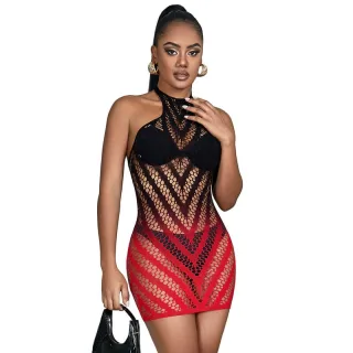 Kleid Netz mit Farbverlauf Rot und Schwarz Einheitsgröße
